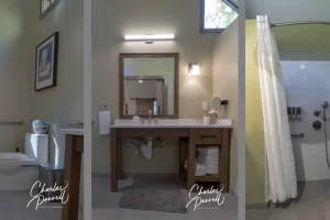 Bathroom in cabin 744 at Skamania Lodge